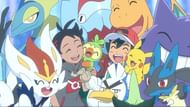 Ash and Goh alongside their Pokemon in the anime (Image via The Pokemon Company)